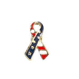 Small Silver Spot Pin Red White Blue American Flag Patriotic USA Hope Ribbon